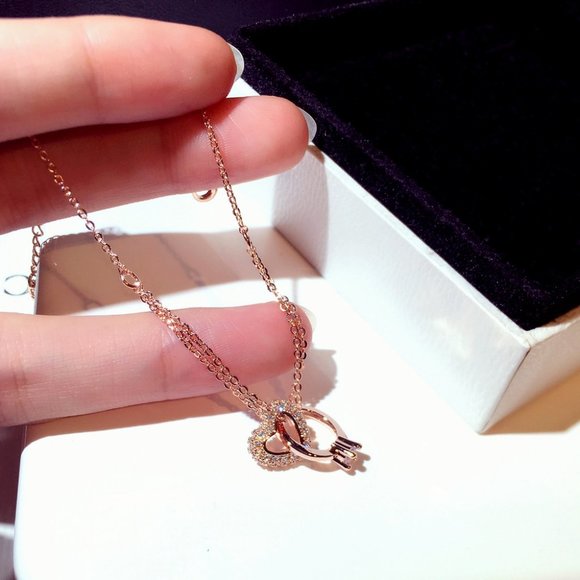 New Rose Gold Ring & Pave Heart Double Interlocking Bracelet - Picture 6 of 6